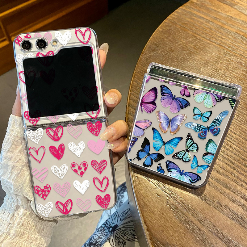 Samsung Z Flip 4 Z Flip5 Z Flip3 เคสโทรศัพท์ Love รูปแบบผีเสื้อ 2-in-1 Anti Drop เคสโทรศัพท์แบบพับได้น้ําหนักเบา