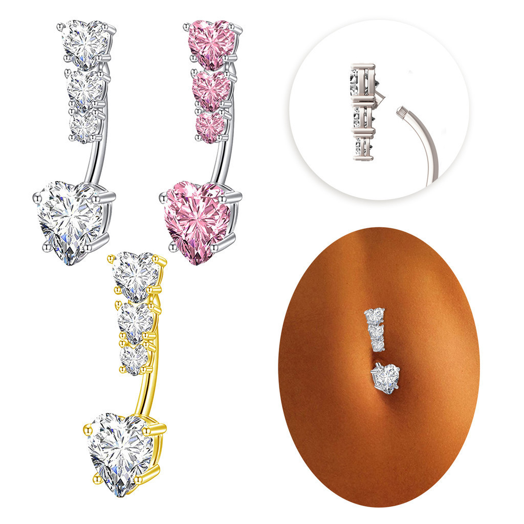 1pc ทองแดงหัวใจคริสตัล Navel แหวนสีสัน Cubic Zircon Belly Barbell เจาะฤดูร ้ อน Beach Body เครื ่ องประดับ
