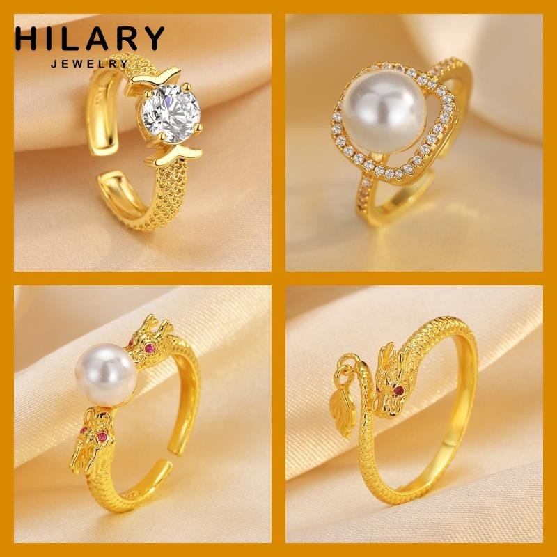 HILARY JEWELRY แท้ แฟชั่น ผู้หญิง เงิน แหวน แหวนปรับได้ เพชรทอง 925 M138