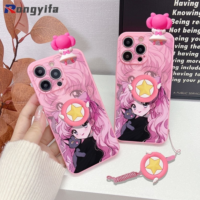 SAMSUNG เซเลอร์มูนเคสโทรศัพท์สําหรับsamsung Galaxy S24 S23 S22 S21 S20 Ultra Pro Plus FE S10 S10E Plus 3Dผู้ถือเชือกเส้นเล็กขาตั้งเชือกShockproofsoftน่ารักการ์ตูนเคสโทรศัพท์ - รูปที่ 4