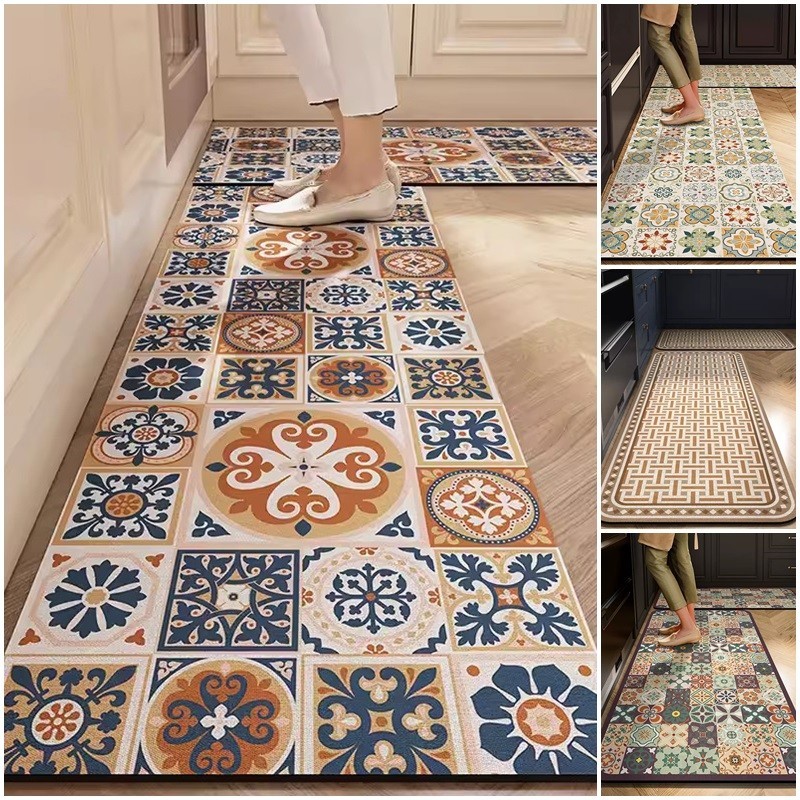 Retro ห ้ องครัวพรมในครัวเรือนยาวพรมข ้ างเตียง Anti-slip พรมปูพื ้ น
