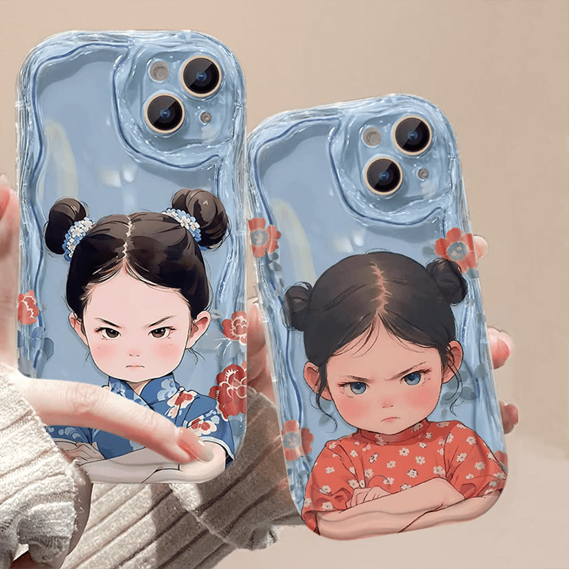 เคส Chinese Style Girl Fine Hole For Samsung Galaxy A04 A04E A03 A02 A03S A02S A72 A35 A54 A15 A34 A14 4G 5G M02 A20S A10S A12 A13 M12 A73 A53 A23 A33 A32 A22 LTE M22 M32 A52S A52 Cute Silicone Blue Soft bestie Phone Case NY 137