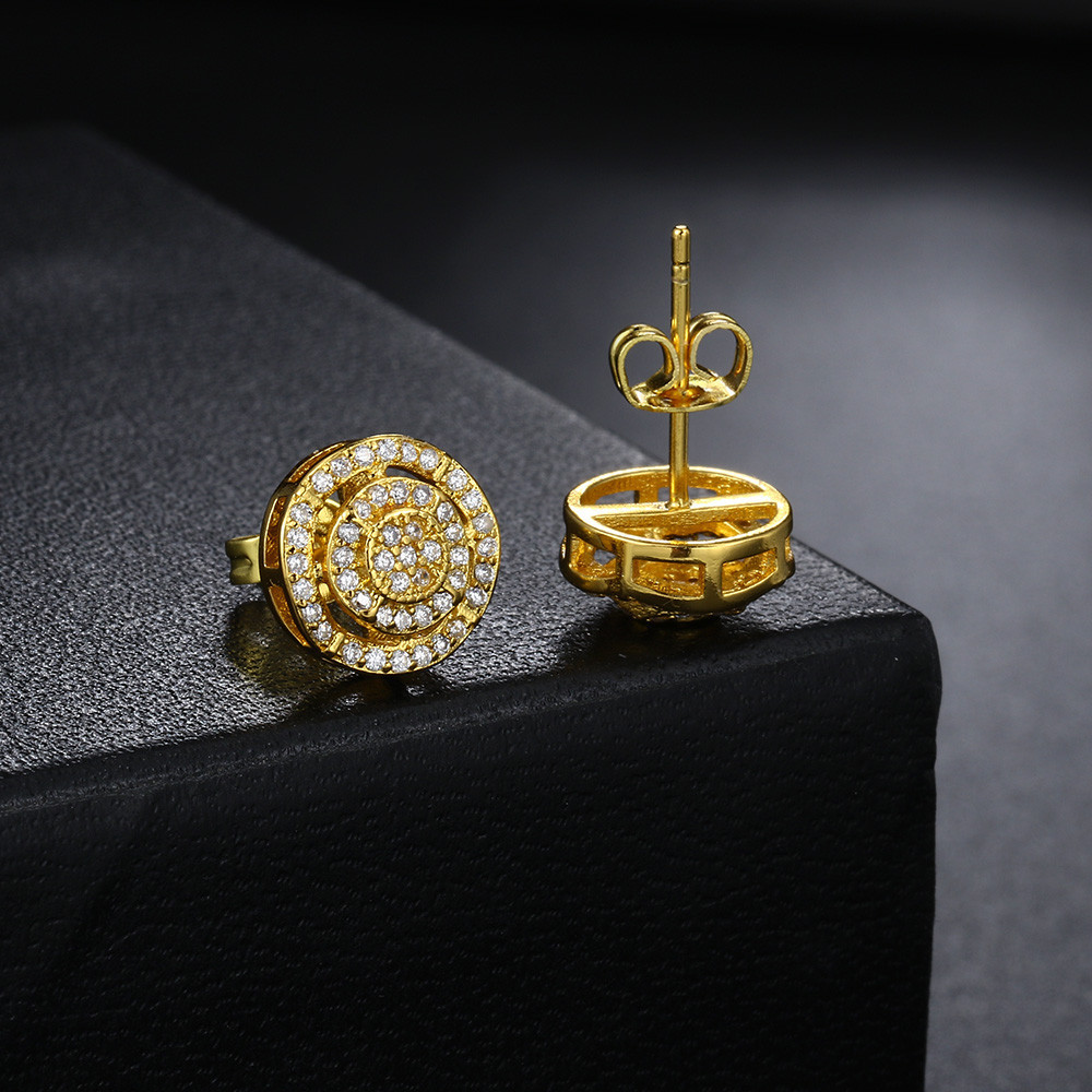 แฟชั่น Hip Hop รอบสตั๊ดต่างหูสําหรับผู้ชายผู้หญิงสีทองฝัง Zirconia Punk Rappers Earing อินเทรนด์ Jewellry ของขวัญ OHE167