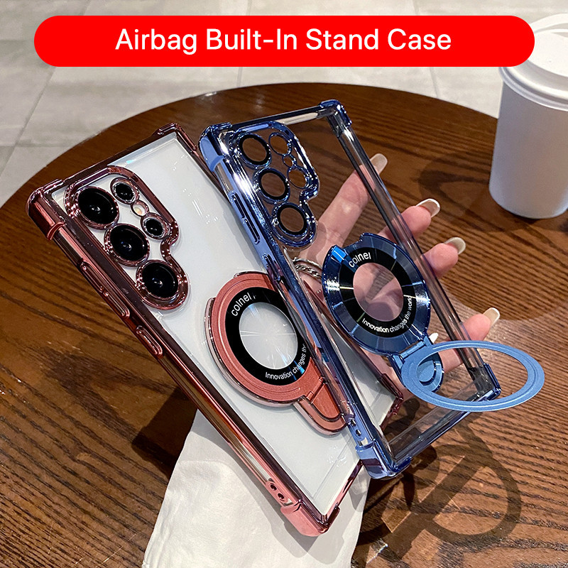 เคส Samsung Note 20 Ultra ขาตั้งในตัว ถุงลมกันกระแทก แม่เหล็ก โปร่งใส ชุบอ่อน รองรับการชาร์จแบบไร้สาย ปกป้องกล้อง ปกป้องเลนส์