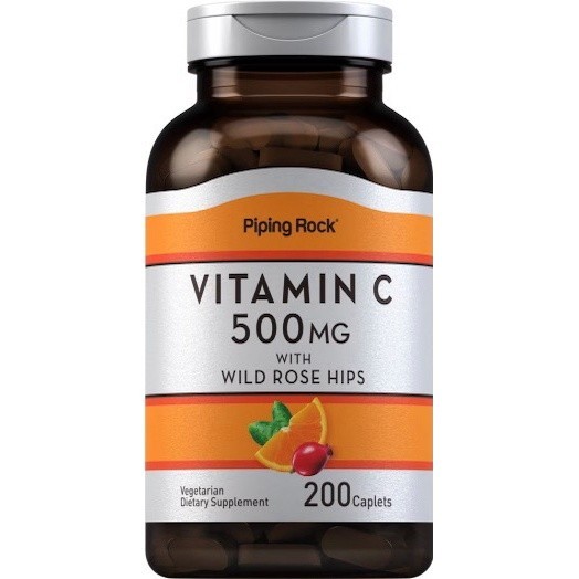 Vitamin C 500 mg with Wild Rose Hips by PipingRock (200เม็ด) วิตามินซี 🍊