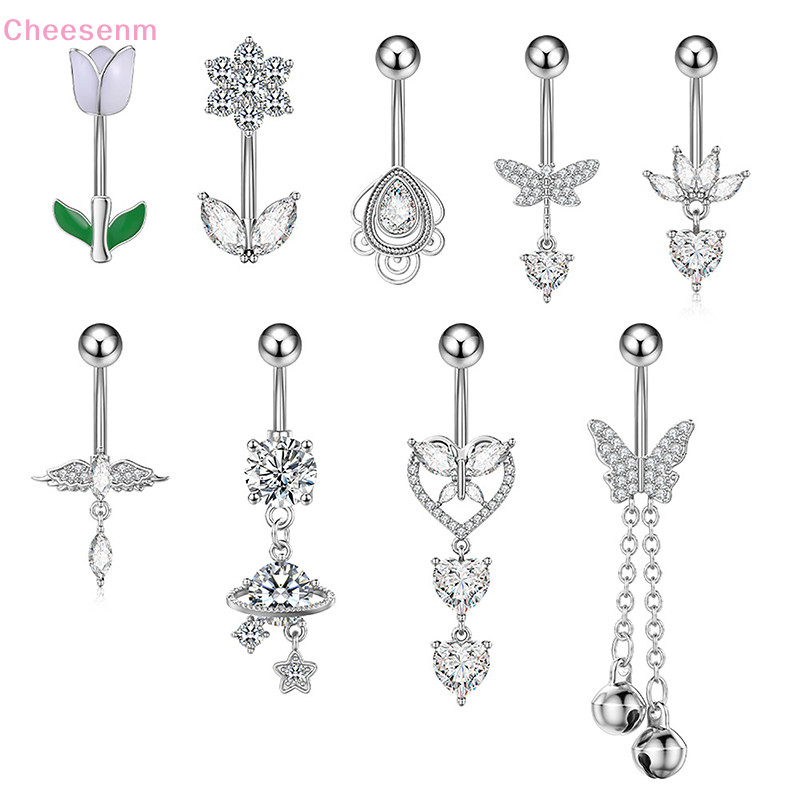 Cheenm แฟชั่นหัวใจดอกไม้รูปร่างเครื่องประดับสะดือ Water Drop Belly ปุ่มแหวนจี้ Belly ผู้หญิงเครื่องประดับ TH