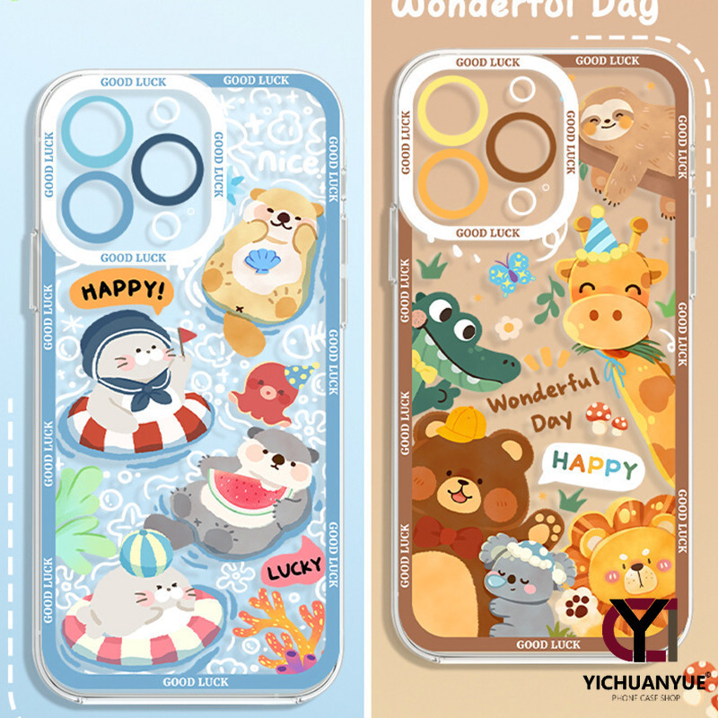 สำหรับ iPhone 11 13 12 14 15 7 8 Pro MAX 14Plus XS MAX XRยีราฟโคอาล่ารูปแบบการ์ตูนบุคลิกภาพ Angel Eye กรณีโทรศัพท์น่ารัก