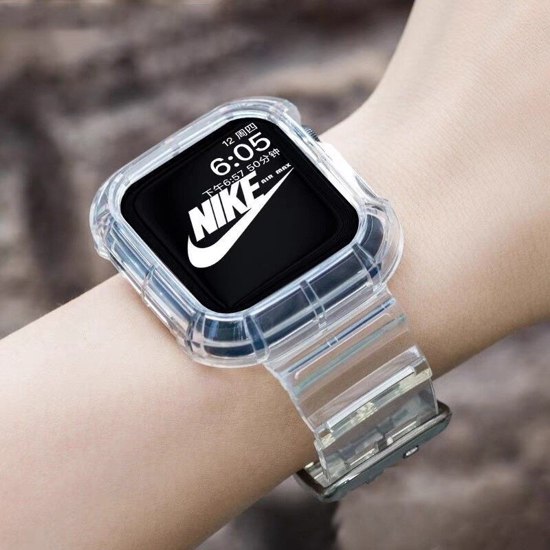 โปร ่ งใสกรณี + สายรัดสําหรับ Apple Watch Series 9 8 Ultra 7 6 SE 5 4 3 2 1 สําหรับ i-Watch ขนาด 49 มม.45 มม.44 มม.40 มม.41 มม.38 มม.42 มม.TPU กันน ้ ําและกรณี