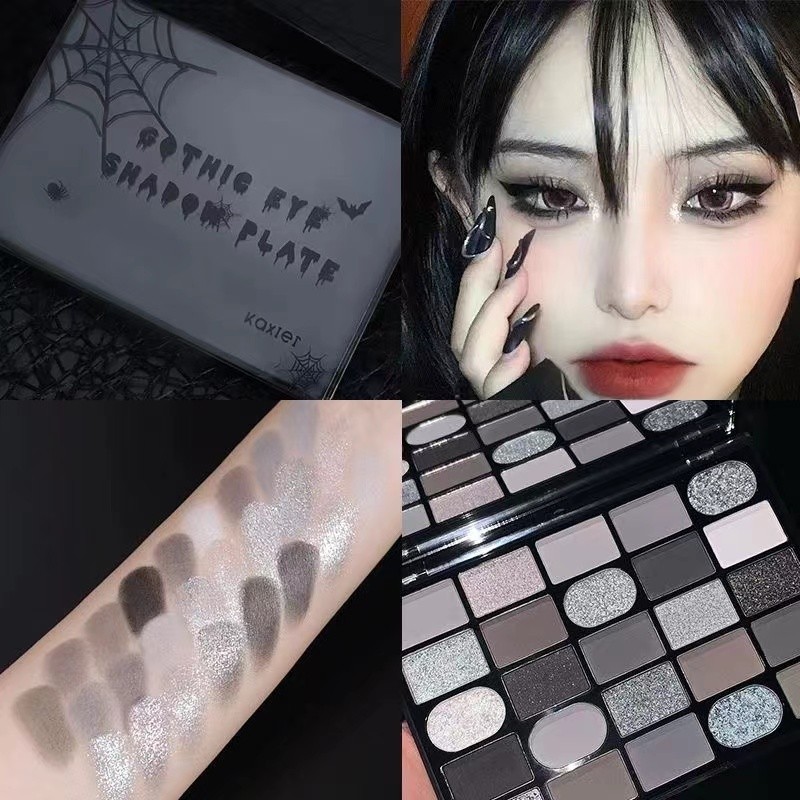 Kaxier Dark Gothic Eyeshadow Palette Pearlescent Matte Fine กระพริบสีแต ่ งหน ้ าสูบบุหรี ่