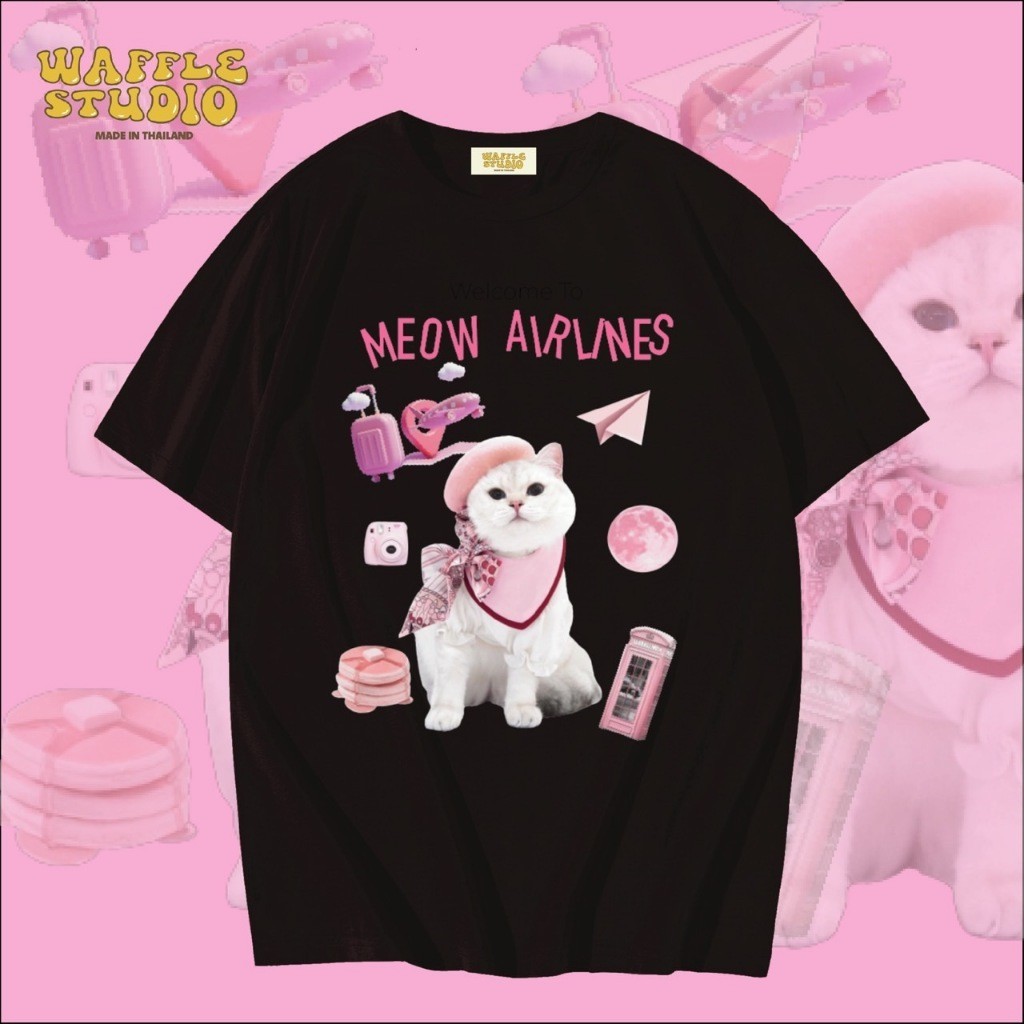 [  🔥 ] WS0018 เสื้อยืดโอเวอร์ไซส์ เสื้อยืดเกาหลี ผ้าคอตตอน100% เสื้อยืดลายน้องแมว 100%cotton S-5XL