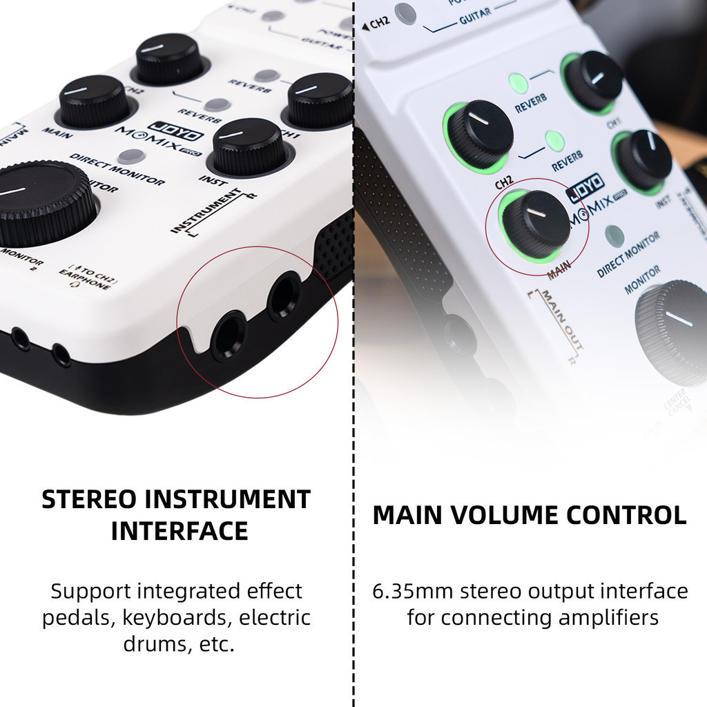 Original JOYO MOMIX PRO Audio Mixer โทรศัพท์ Type-C ขับเคลื่อนอินเทอร์เฟซเสียง USB สเตอริโอ XLR 48V Phantom Power Mixer สําหรับสตรีมมิ่งการบันทึก Podcasting ไมโครโฟน / คีย์บอร์ด