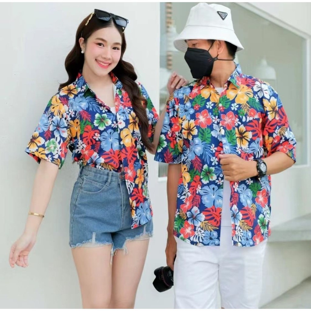 เสื้อฮาวาย hawaii เสื้อเชิ้ตฮาวา ลายใหม่2024 ทรงวัยรุ่น ใส่ได้ผู้หญิงผู้หญิงผู้หญิงผู้ชาย ผ่าโพลีเอสเตอร์ ใส่สบาย A2