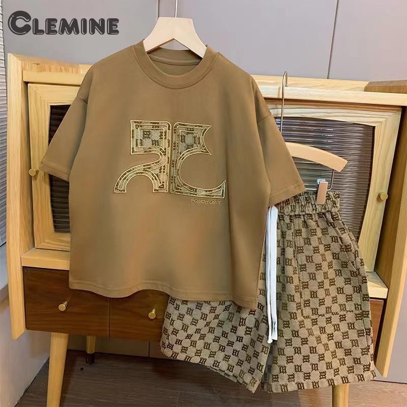 Clemine เสื้อผ้าเด็กผู้ชาย สไตล์เกาหลี แฟชั่น กางเกงลำลองลายสก๊อตหลวม ชุดสองชิ้น