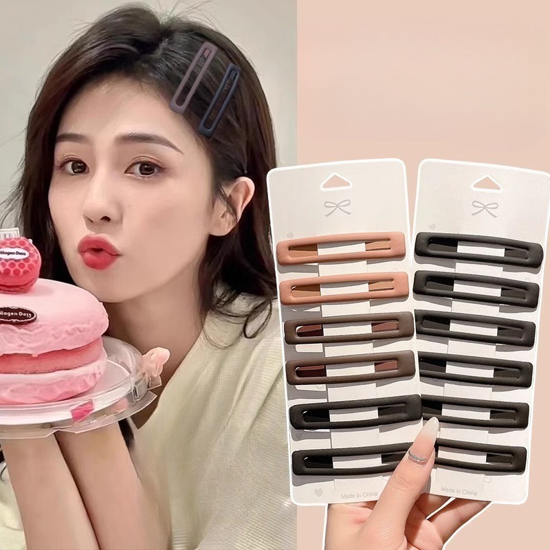 6 ชิ ้ นแฟชั ่ นด ้ านข ้ าง Bangs กิ ๊ บติดผมสีดํา Frosted Bb คลิปอุปกรณ ์ เสริมผม