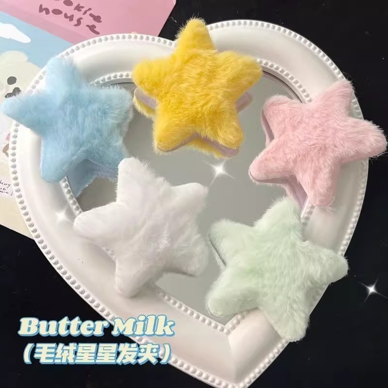Y2k หวานตุ๊กตา Star ปิ่นปักผมน่ารัก Faux Fur กิ๊บติดผมหน้าม้าสีชมพู