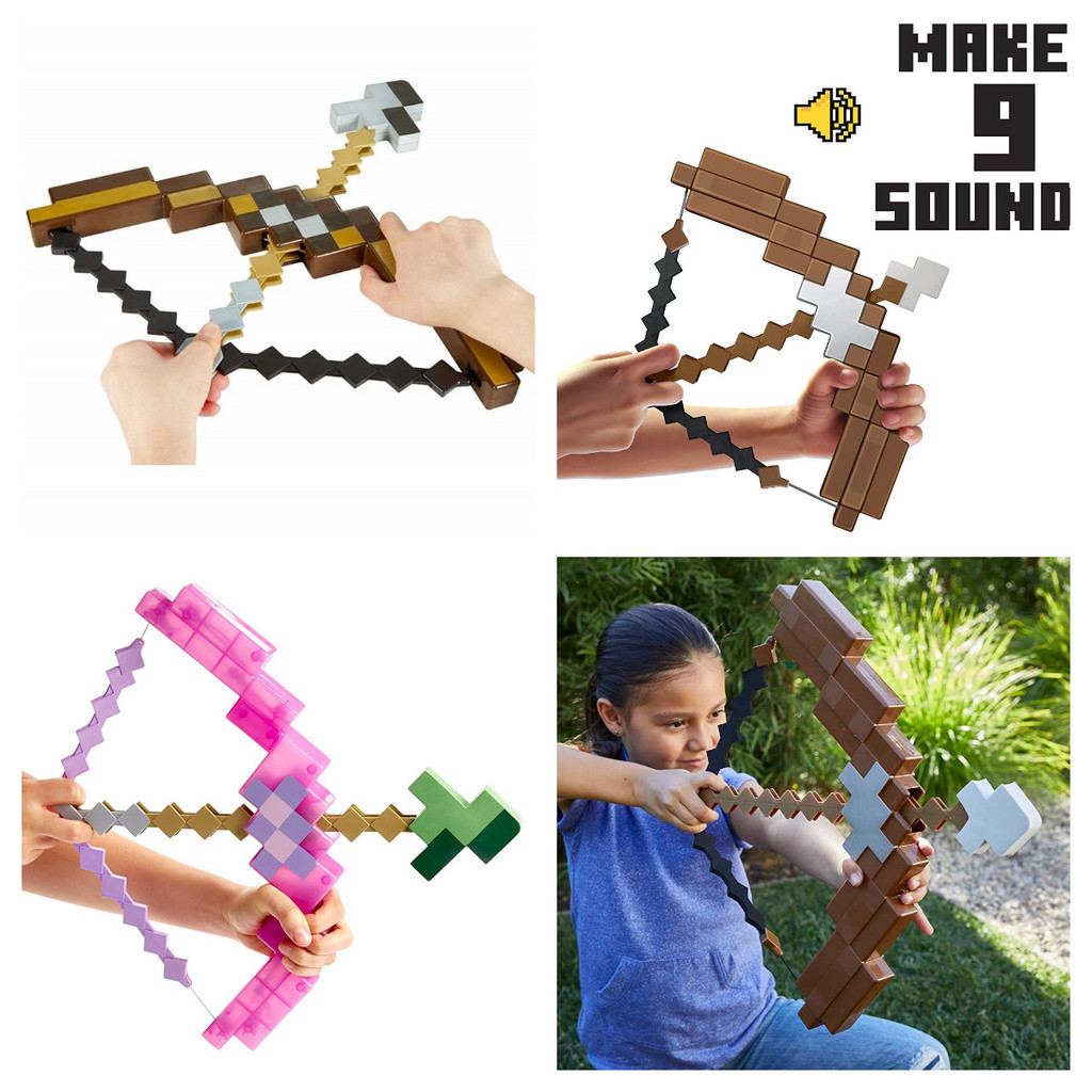 โมเดลของเล ่ น Minecraft สามารถยิงโบว ์ และลูกศรได ้ อาวุธยิงโบว ์ แกะสลักสีน ้ ําตาลและสีม ่ วงได ้