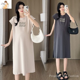 ชุดคลุมท้องย้อนยุคหญิงหลวมจดหมายพิมพ์ชุดตั้งครรภ์