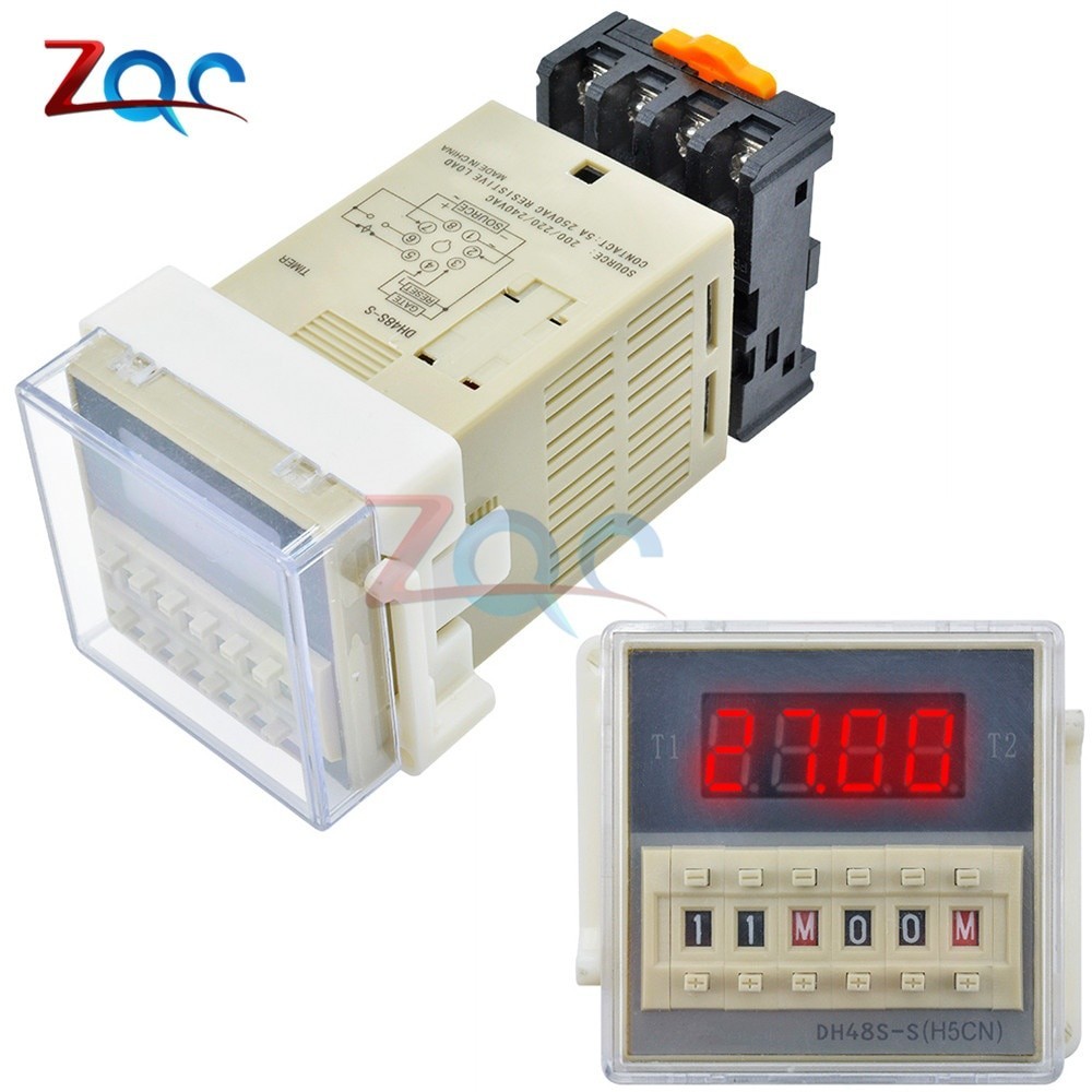 DH48S-S Programmable Double Time Delay Relay Socket cycle Timer Base Voltage DC 12V / DC 24V / AC 110V / AC 220V 5A