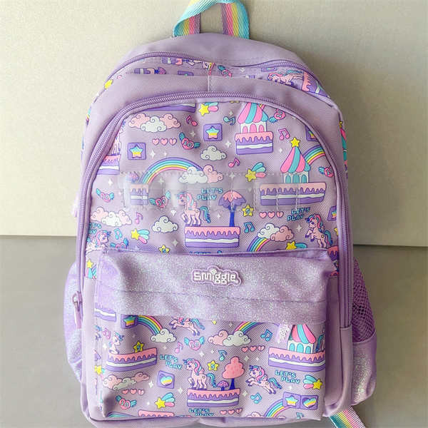 backpack smiggle กระเป๋านักเรียนออสเตรเลีย Smiggle กระเป๋าเป้สะพายหลังสีรุ้งยูนิคอร์นสีม่วงอนุบาลปีแรกกระเป๋าเป้ของขวัญน่ารัก