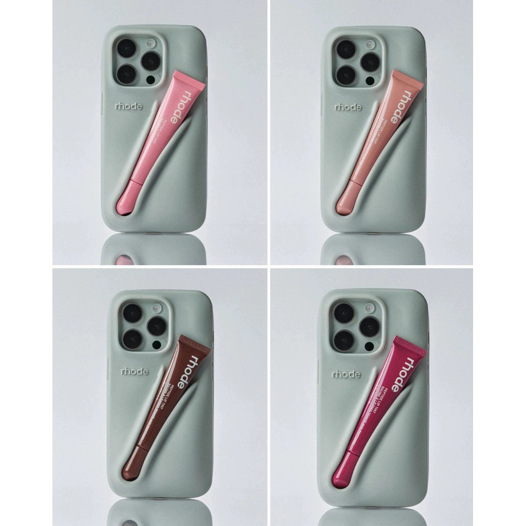 (มี Rhode Logo On Case) Fashion Rhode Lip Gloss Lipstick Lipstick Lip Balm Make-Up Case Soft Silicone Cover for iPhone 11 12 13 Mini 14 15 Pro Max Plus Lipgloss Holder Cover (l