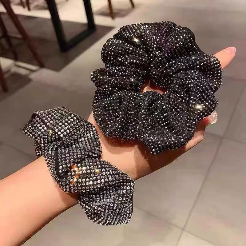 เวอร ์ ชั ่ นเกาหลี Rhinestone Scrunchy Tie ผ ้ าเงาผมยางรัดผมอุปกรณ ์ เสริมผมผู ้ หญิง