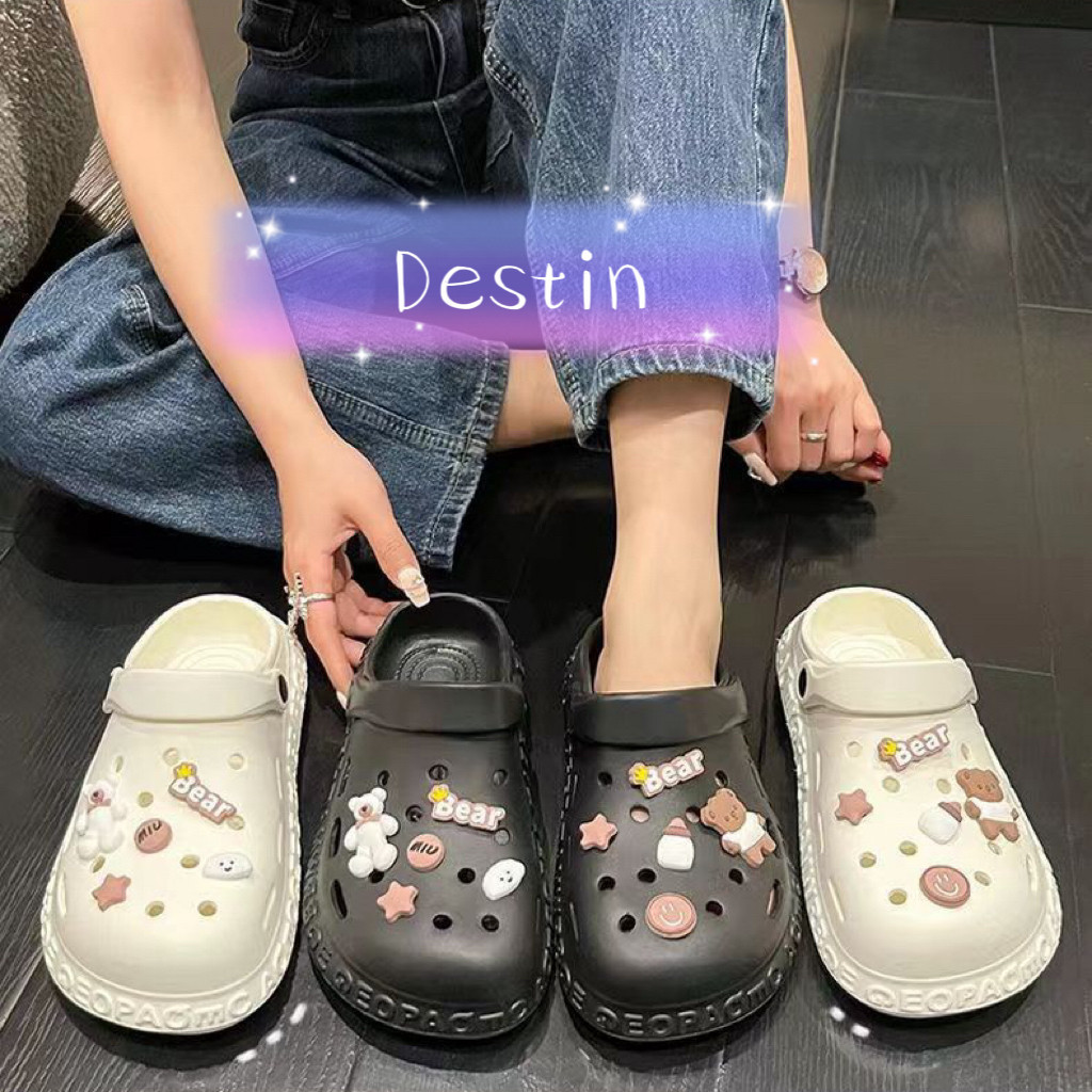 Destin🩰พร้อมส่งจากไทย🛒  (TO-633) รองเท้าแตะยางนิ่มแบบสวมรัดส้น ลายสัตน์น่ารัก พื้นหนา กันลื่น ลายการ์ตูนน่ารัก DIY