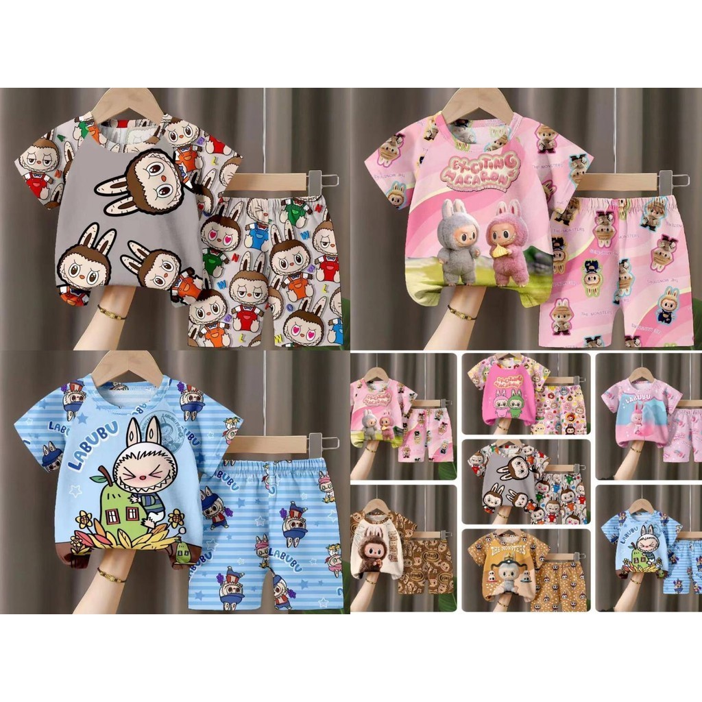 ชุดเด็ก ลาบูบู้ LABUBU เสื้อแขนสั้น+กางเกงขาสั้น ผ้ายืดใส่สบาย แฟชั่นฤดูร้อน