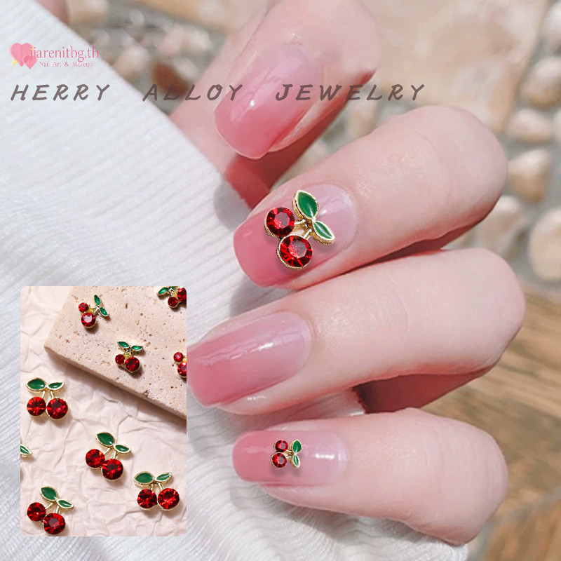 Renbg 10pcs 3D Cherry Gold Silver โลหะแก้วคริสตัล Rhinestone Glitter เล็บ Ch DIY ตกแต่งเล็บอุปกรณ์เสริม TH