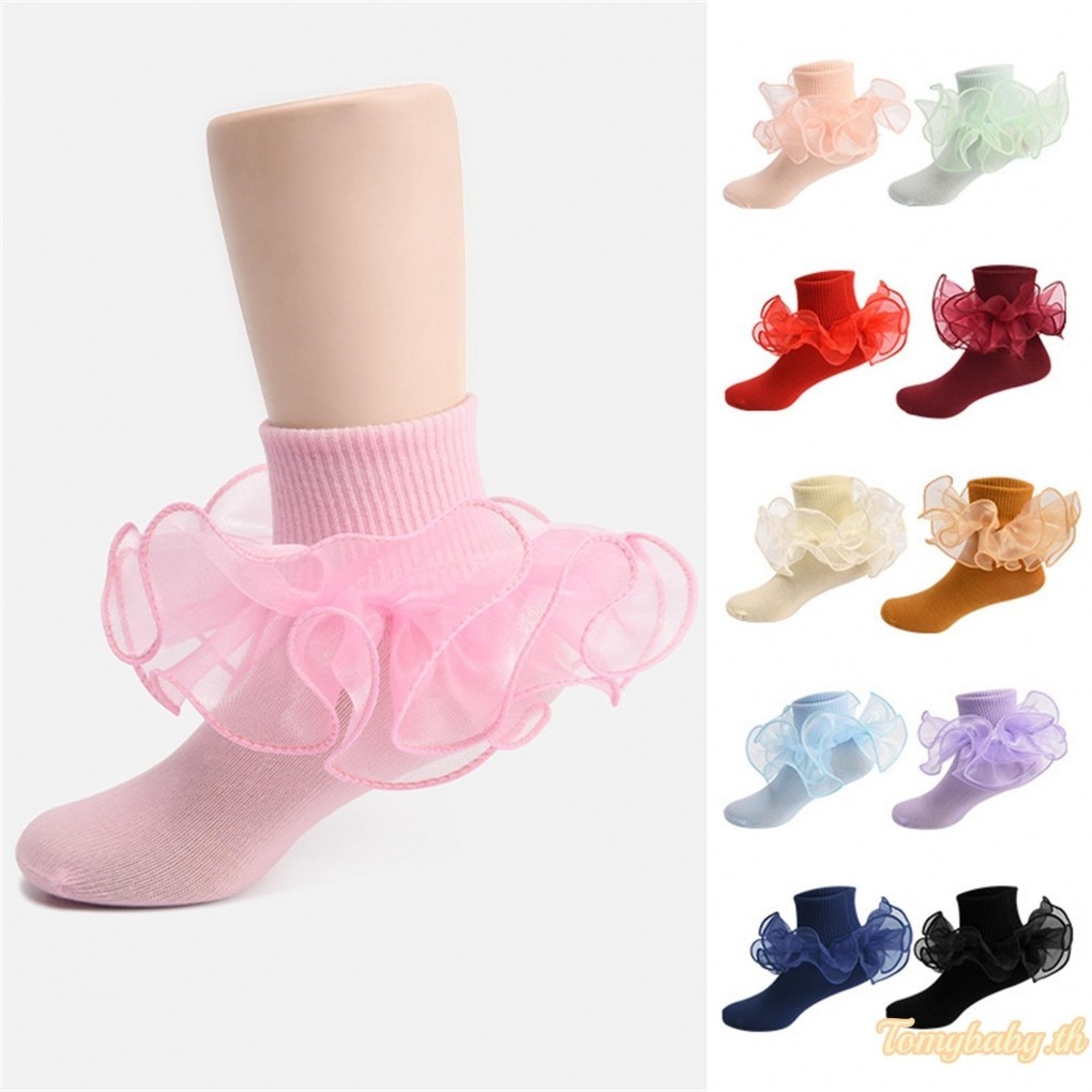 Tomybaby-เด็กทารก Ruffle ถุงเท้านุ่มคู่ลูกไม้ Frilly เจ้าหญิงข้อเท้าถุงน่องเด็กน่ารักถุงเท้า