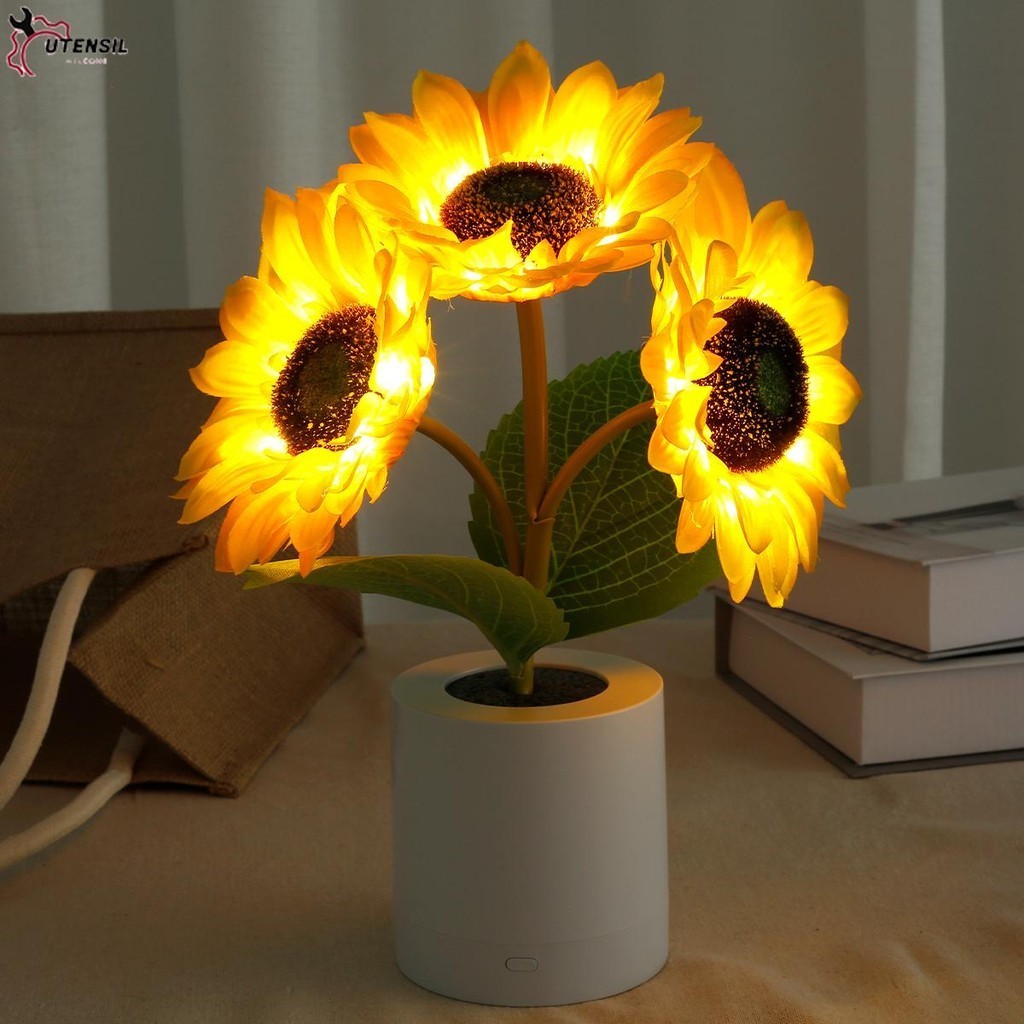Led Sunflower Night Light โคมไฟตั้งโต๊ะดอกทานตะวันหรี่แสงได้ USB ชาร์จไฟข้างเตียง