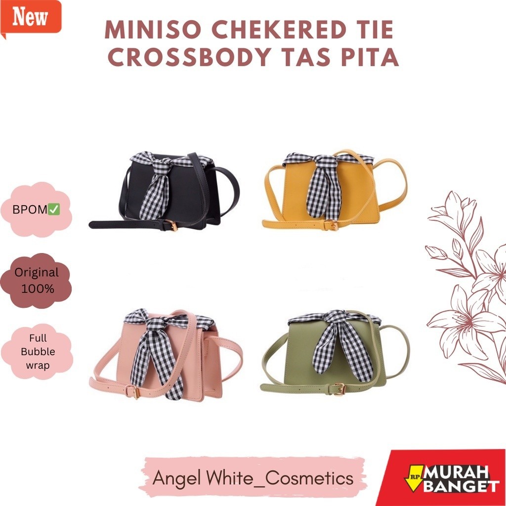 MINISO Chekered Tie กระเป๋าสะพายข้างผู้หญิง กระเป๋าริบบิ้น