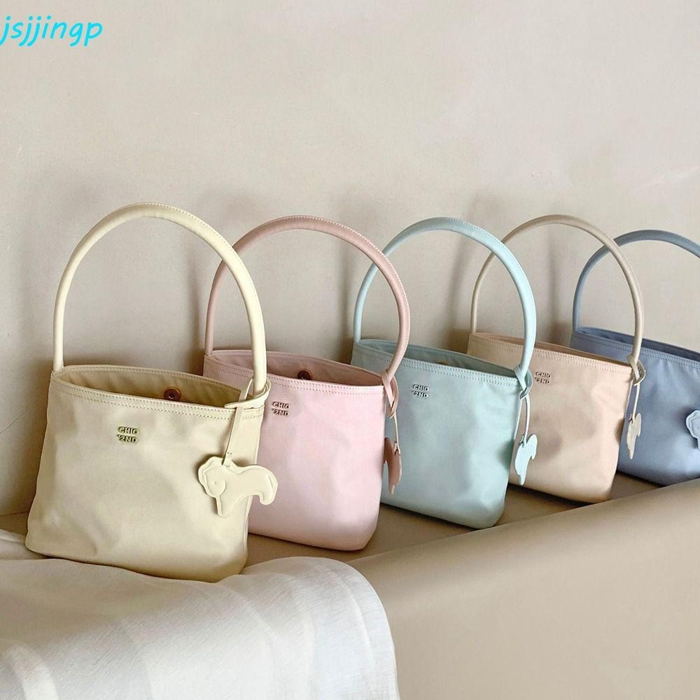 Jsjjingp กระเป๋าโท้ทไนลอน, กระเป๋าถือสไตล์เกาหลี Letter Underarm Bag, Simple Pure Color Large Capacity All-match Oxford Cloth Shoulder Bag Women