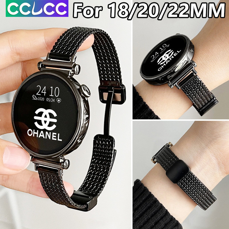 Cclcc 18 มม.20 มม.22 มม.นาฬิกาสมาร์ท Retro Luxury Starlight สร้อยข้อมือโลหะ,Slim แม่เหล็กหัวเข็มขัดสแตนเลสสําหรับ Samsung Galaxy นาฬิกา 6/5/4 44 มม.40 มม./Amazfit Bip GTR 2e 3
