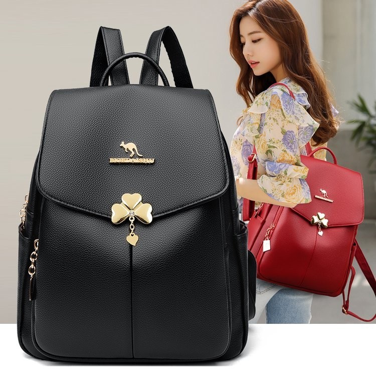 กระเป๋าเป้สะพายหลังล็อคป้องกันการโจรกรรมสไตล์ใหม่หญิง,กระเป๋านักเรียนหนังนิ่มจิงโจ้แฟชั่น,กระเป๋าเป้สะพายหลังเดินทางแฟ