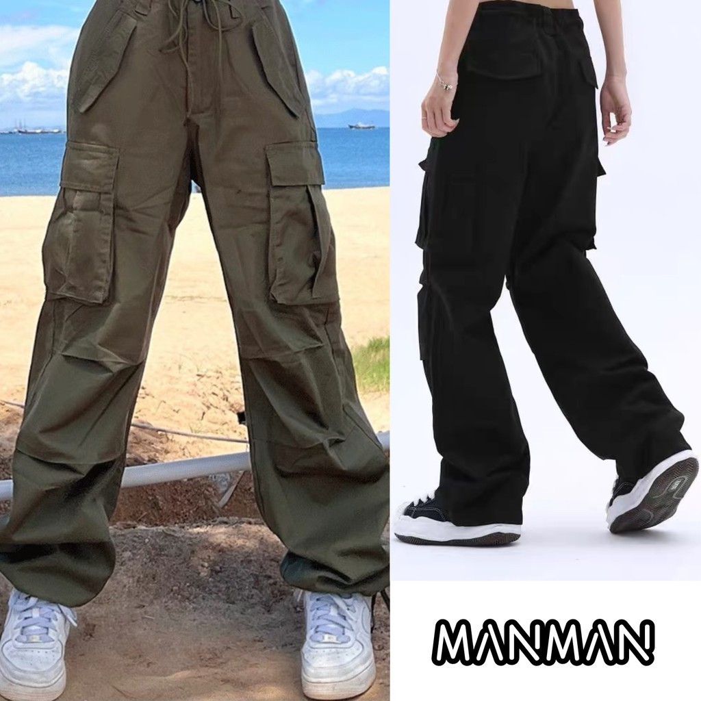 MANMAN กางเกงทำงานแฟชั่น กางเกงทำงานผู้ชาย รูปแบบการออกแบบหลายกระเป๋า ทรงกางเกงขาตรง
