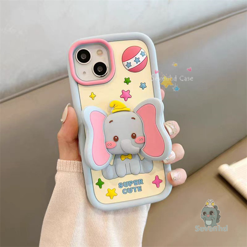 ใช้งานร่วมกับสําหรับ iPhone 15 14 13 12 11 Pro Max หรูหรา 3D ซิลิโคนเคสโทรศัพท์คู่การ์ตูนน่ารักช้างน้อย Dumbo กันกระแทก Soft TPU ป้องกันปกหลัง