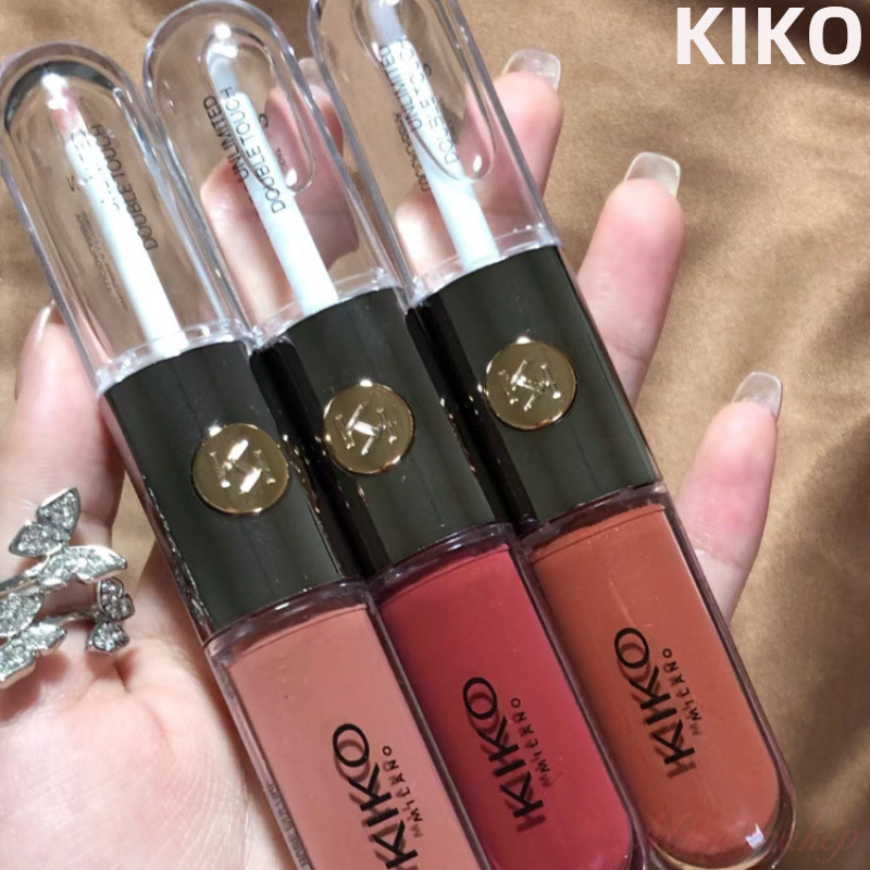 KIKO ลิปกลอสเสื้อกันฝนปลายคู่ลิปสติกไม่ติดถ้วยไม่ซีดจาง