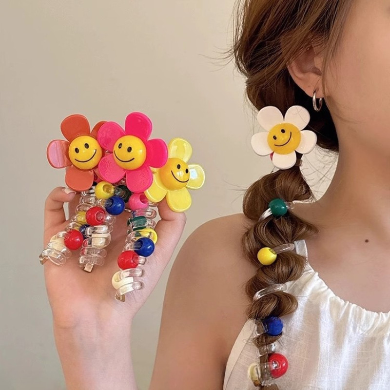 น่ารักดอกไม้ยิ้มโทรศัพท์สายไฟผูกผมสําหรับผู้หญิงสไตล์ใหม่ระดับไฮเอนด์ต่ําผมหางม้าผูกผมยางรัดยืดหยุ่นสูง