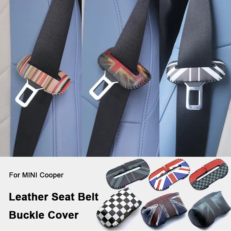สําหรับ MINI Cooper R50 R53 R55 R56 R60 R61 F54 F55 F56 F60 Clubman รถที่นั่งเข็มขัดหัวเข็มขัดคลิป Protector หนังปุ่มภายในกรณี