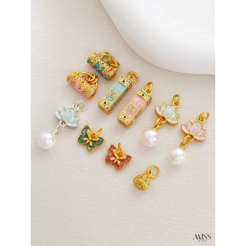 จี้ Matte Sands Gold-clad สี Retention Orchid ล็อคแฟลชชิ้นผีเสื้อ Pearl Lotus จี้ diy เครื่องประดับอุปกรณ์เสริม