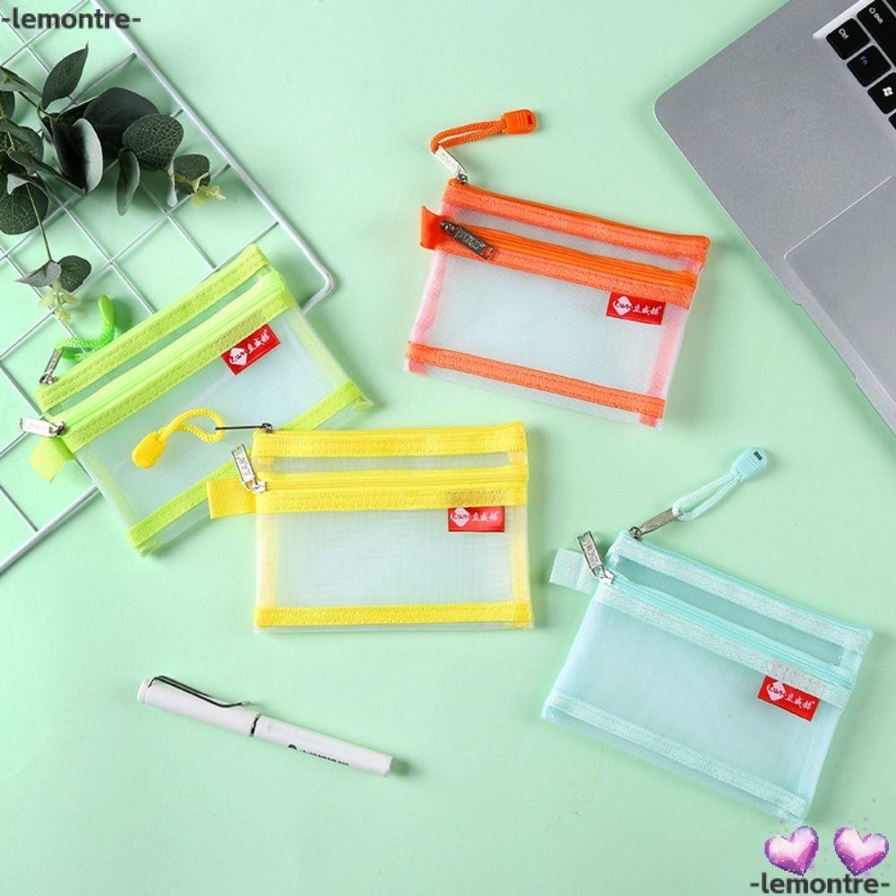 Lemontre กระเป๋าใส่เหรียญ ขนาดเล็ก แบบพกพา ตาข่าย บัตรเครดิต บัตรเครดิต กระเป๋าไนล่อนสองชั้น พร้อมซิป กระเป๋าสตางค์