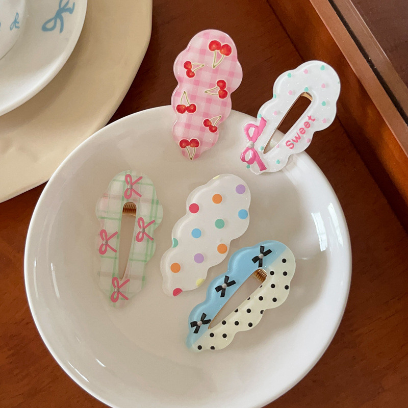 [Magpie ] 2024 ใหม ่ Polka Dot Bow Wave Cloud Hairpin สาวหัวใจอเนกประสงค ์ Duckbill คลิปคลิปด ้ านข ้ าง Hairpin อุปกรณ ์ เสริมผม
