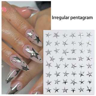 Renbg 3D ไม่สม่ําเสมอ Pentagram Rhinestone สติ๊กเกอร์ติดเล็บ Y2K Satr เล็บ Decals Starlight Charm ฟอยล์ตกแต่ง Self กาว TH
