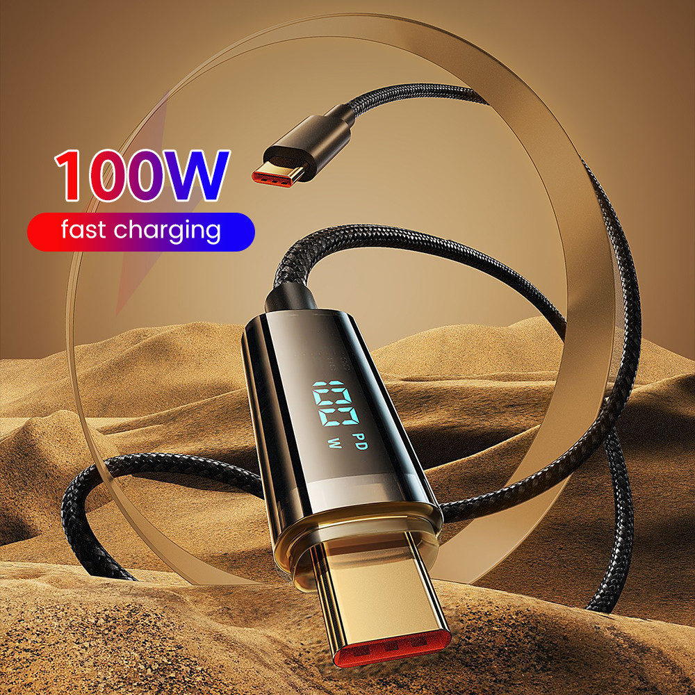 Elough Super Fast Charging PD100W ประเภท C ถึงประเภท C สายจอแสดงผลดิจิตอล 66W USB-Type C สายเคเบิลข ้ อมูลเหมาะสําหรับโทรศัพท ์ มือถือ