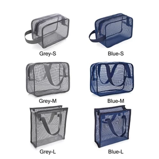 NONDYOMX ถุงตาข่ายอาบน้ํา, Quick Dry สีเทาสีฟ้า Handhold Storage Bag,แบบพกพาพับตาข่าย Beach Gym Tote Bag ห้องน้ํา Shower Organizer