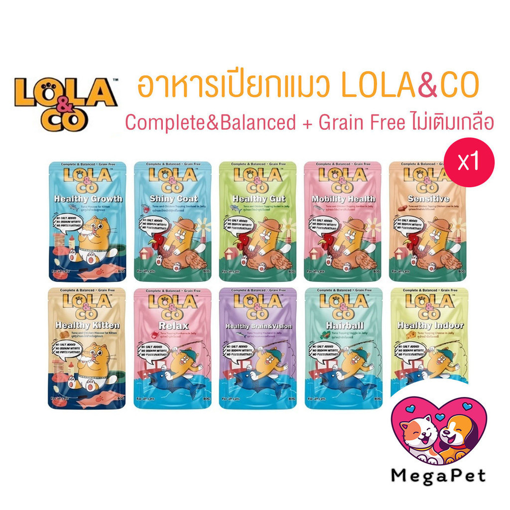 [ 1ซอง ] Lola&Coอาหารเปียกแมว สำหรับแมว2เดือนขึ้นไป สูตร Complete & Balanced เกรนฟรี ไม่เติมเกลือ ขน