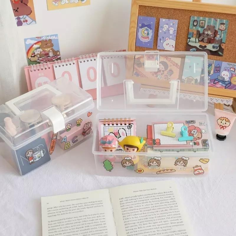 FreeSticker กล่องเก็บของ กล่องจัดระเบียบ พกพาสะดวก มีหูหิ้ว สีใส