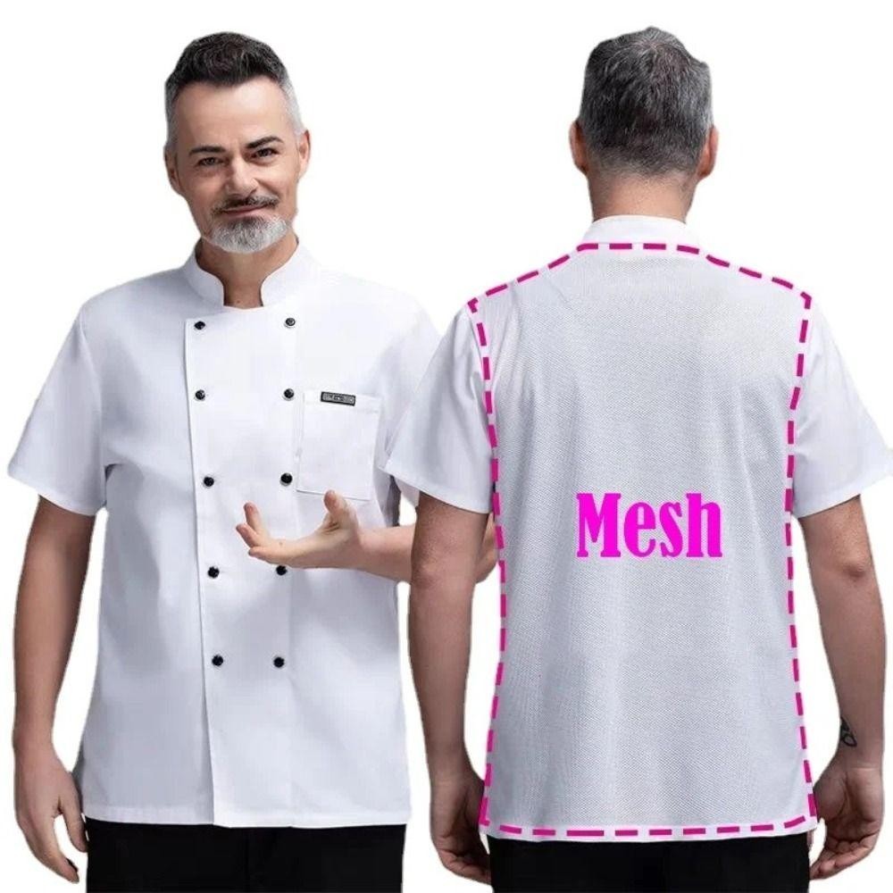 กลับ2ชีวิต เครื่องแบบเชฟ, ชุดทํางานเชฟแขนยาวตาข่ายระบายอากาศ, เสื้อผ้าในครัวหนาสีขาวสีดําชุดเชฟร้านอาหาร ราคา ถูกที่สุด ดีลบีเคเค แกลเลอรีภาพที่ 9