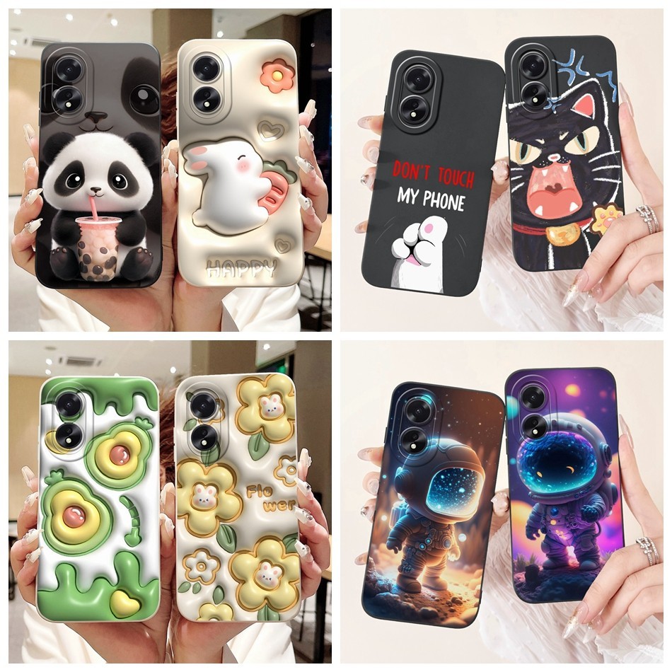 Oppo A18 A38 4G เลนส์ป้องกันกรณี Oppo A18 CPH2591 / A38 CPH2579 2024 น่ารักแพนด้ากระต่ายดอกไม้การ์ตูนซิลิโคนอ่อนนุ่มเคสโทรศัพท์