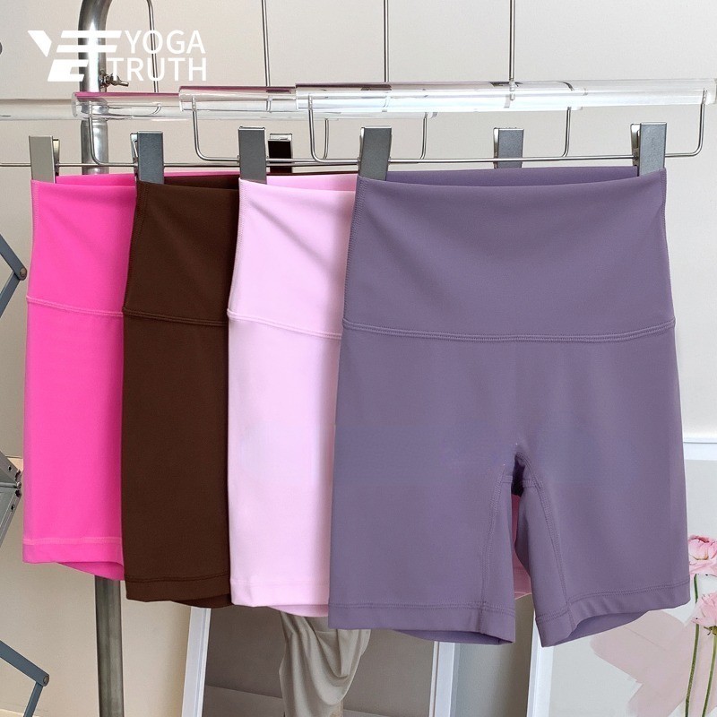【 Yogatruth 】 กางเกงขาสั ้ นกีฬาเอวสูงยกสะโพกไม ่ มี T-stitch Slimming Gym Dance